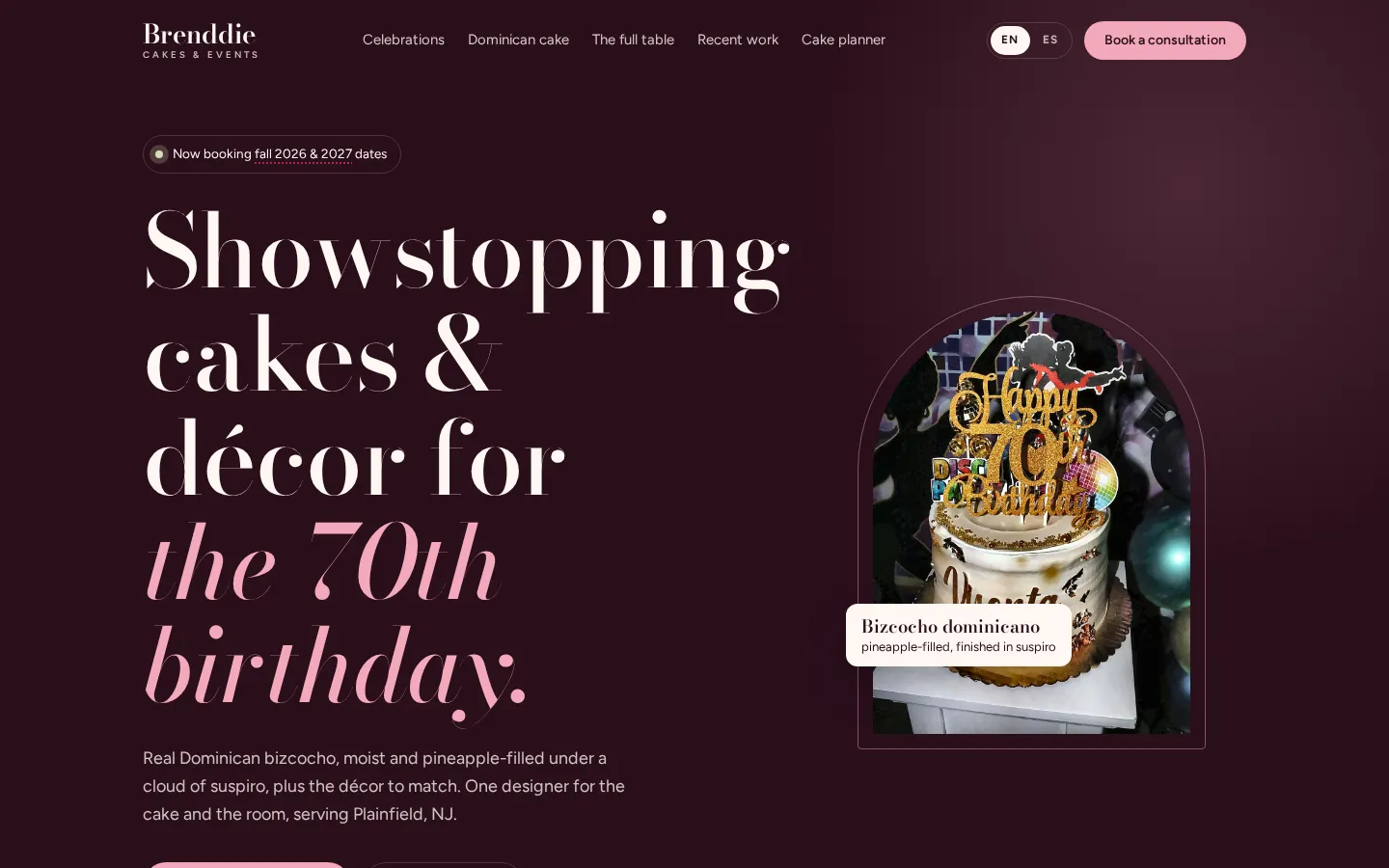Brenddie Cakes & Events website on desktop
