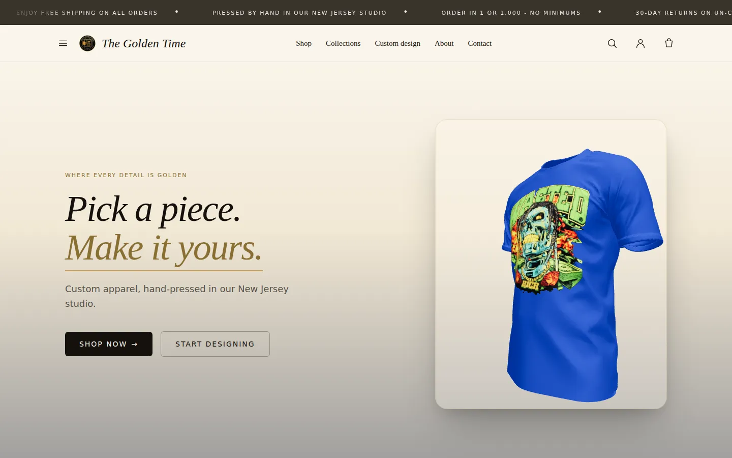 The Golden Time online store homepage on desktop