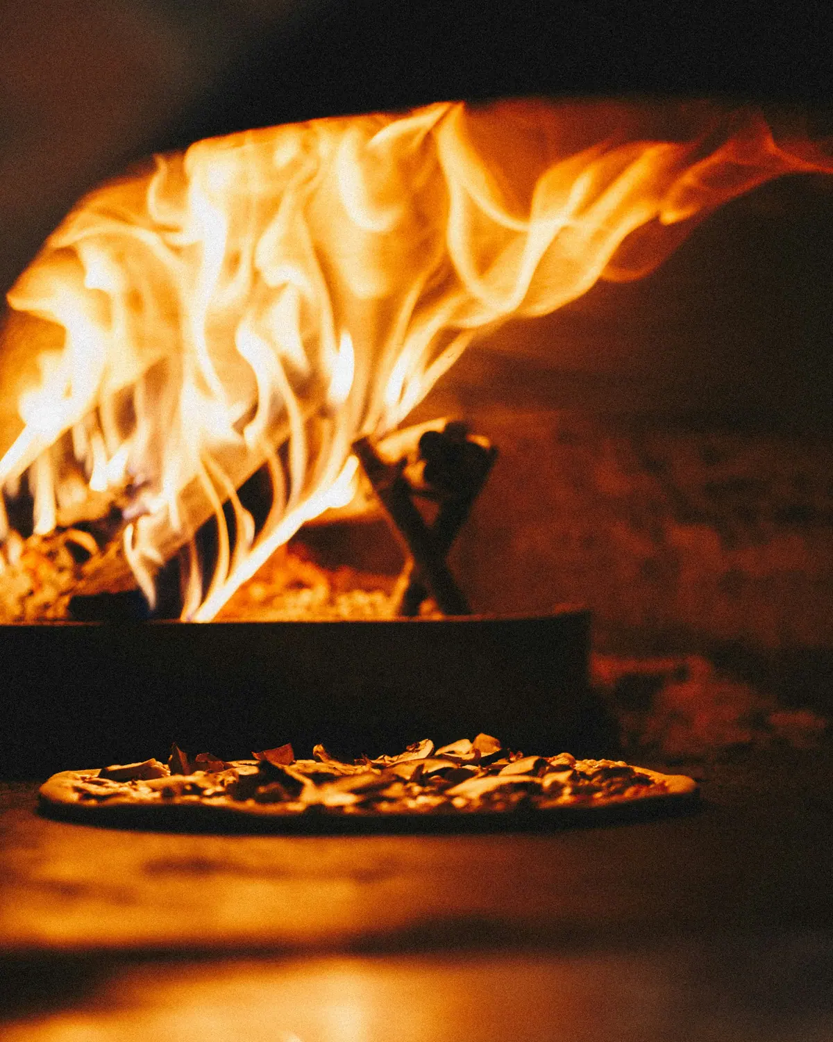 Flames inside the coal-fired oven