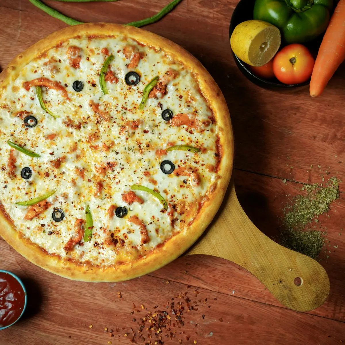Whole pizza from above